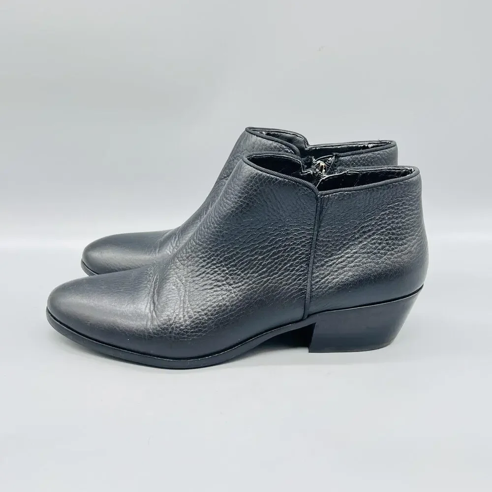 Sam Edelman Boots Womens 9 Black Leather Ankle Zip Low Block Heel Booties Shoes